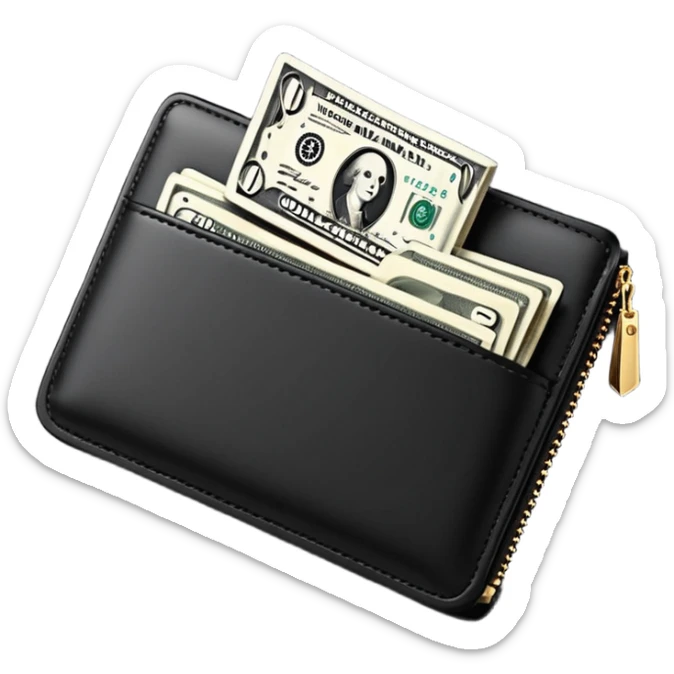 Rich emoji style black leather wallet with dollar bills, luxury money vibe, premium 3D emoji, ultra clean, high detail, no background
 sticker