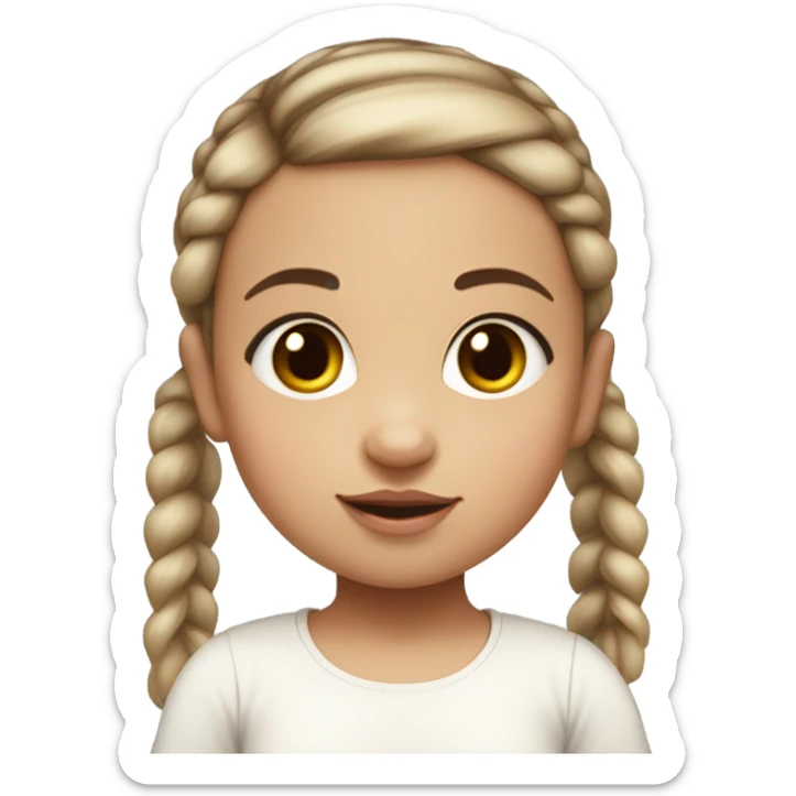 baby girl with super straight brown pigtails on top of head,  big black eyes and pale white fair skin no braids with pigtails sticker