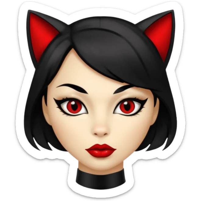 Cat woman goldish skin dark black eyes with black eyeliner dark hair big lips  sticker