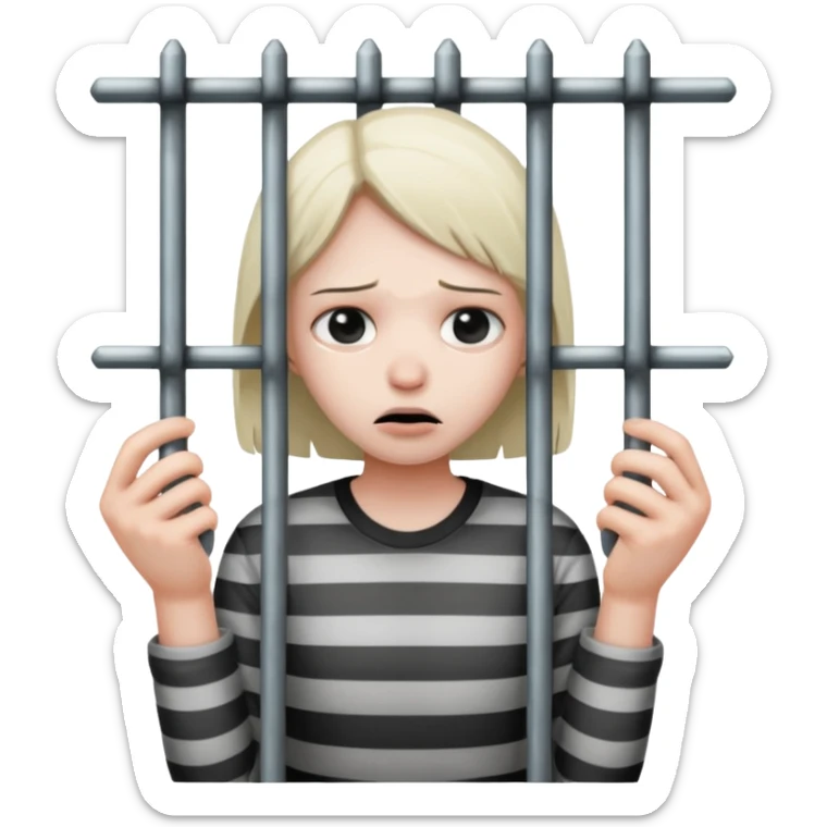 Smutna za więziennymi kratami trzymając się ich rękami sticker