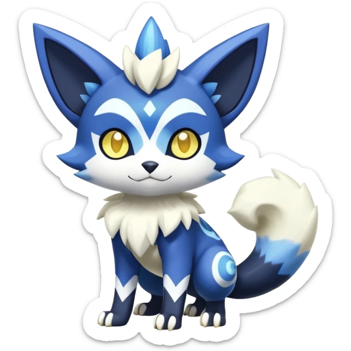 Shiny mExotic Colorfulj Excessive Mysterious Gothic Meowstic-Poochyena-Pokémon-Fakémon-hybrid-creature (full body) with pattern-markings with golden eyes sticker