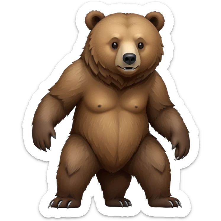 Realistic grizzly bear on four legs with natural fur texture, minimalist design sticker