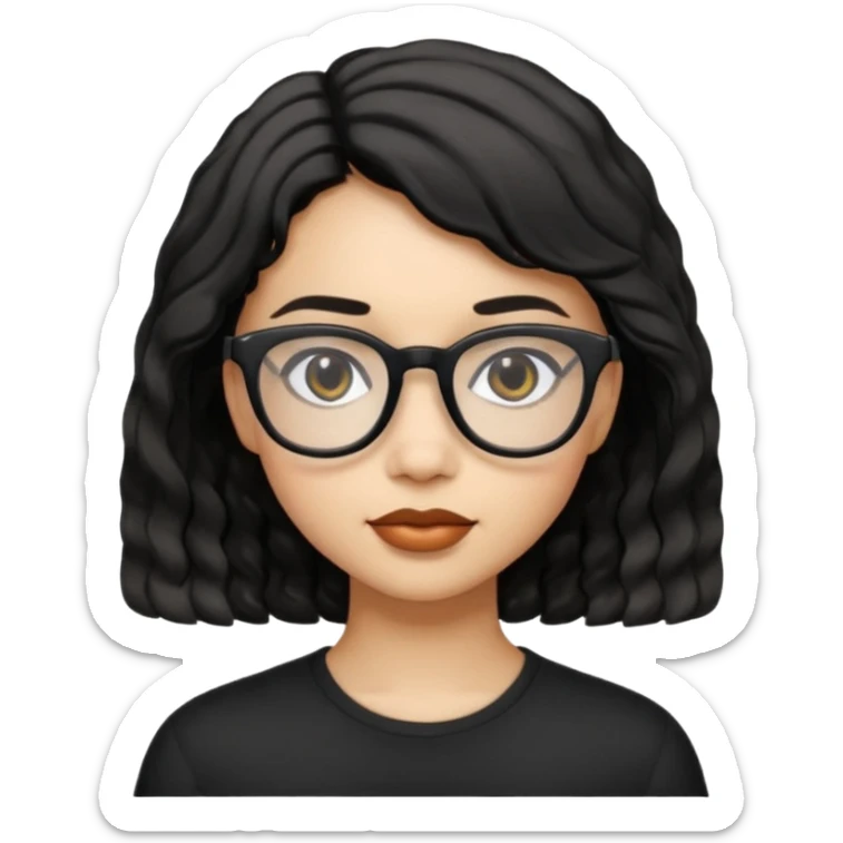 niña con pelo ondulado corto pero no tan corto color negro y lentes negros sticker
