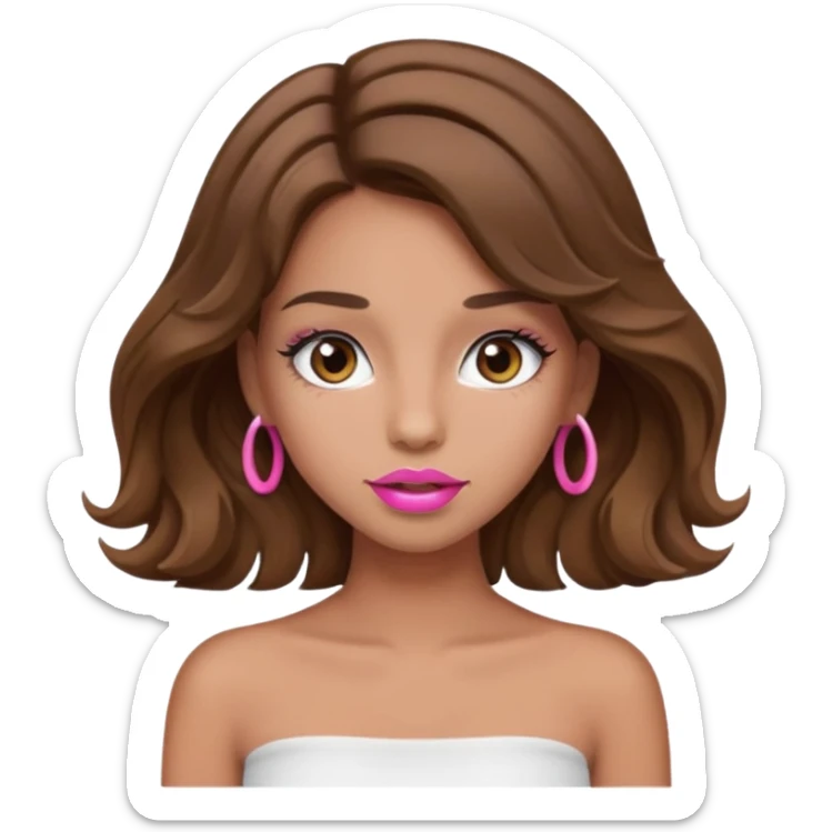tan girl with long eyelashes wavy brown hair and white tube top sticker
