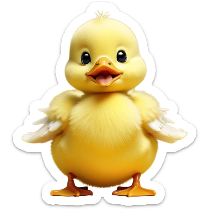 Cinematic Cute Yawning Yellow Baby Duck Portrait Emoji, Head tilted slightly with a dramatic, wide-open yawn, showcasing a soft, downy yellow coat with little drooping wings, round eyes barely open in drowsy contentment, Simplified yet irresistibly adorable features, highly detailed, glowing with a soft, cozy glow, high shine, relaxed yet expressive, stylized with a touch of whimsical charm, bright and endearing, soft glowing outline, capturing the essence of a sleepy yet affectionate duckling, so drowsy it feels like it could stretch out of the screen and curl up for a nap! sticker