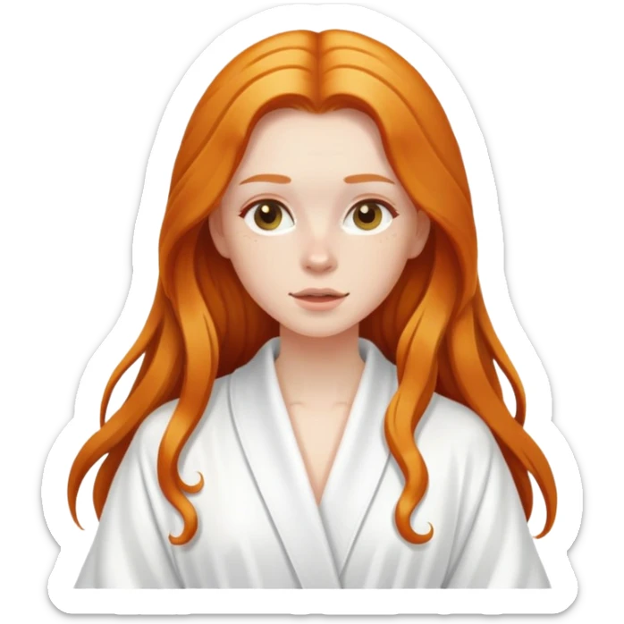Ginger girl in white robe long wet hair relaxing skin care sticker