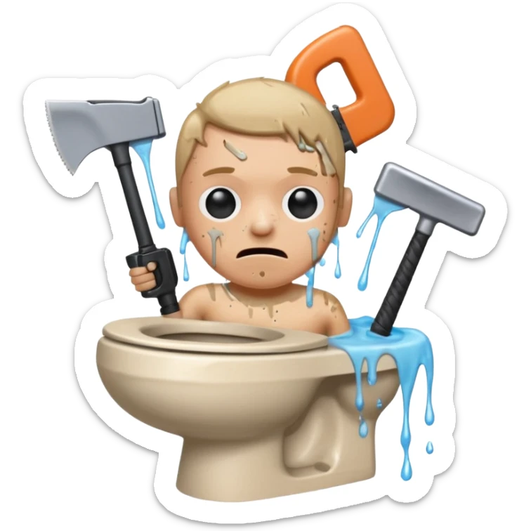 A persons head is sticking in a toilet and he’s holding guns and saws sticker