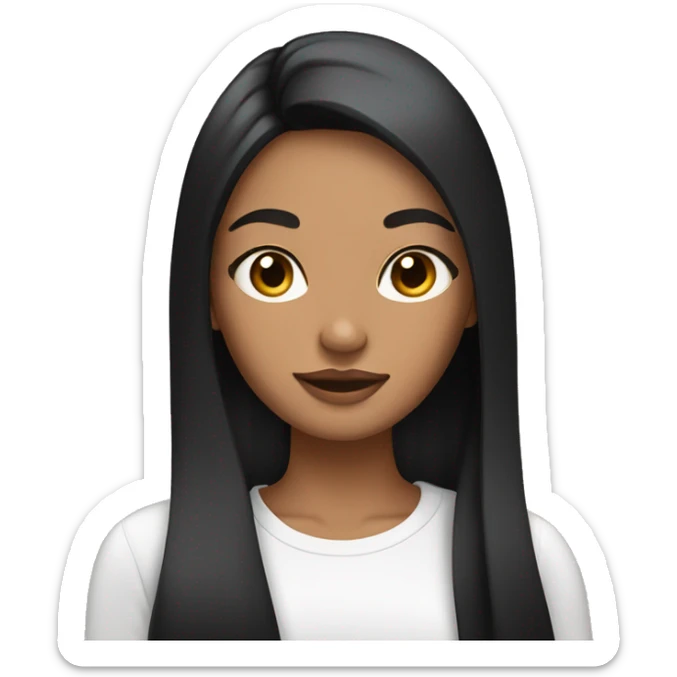 Woman with light tan skin and long black straight hair doing her skincare sticker