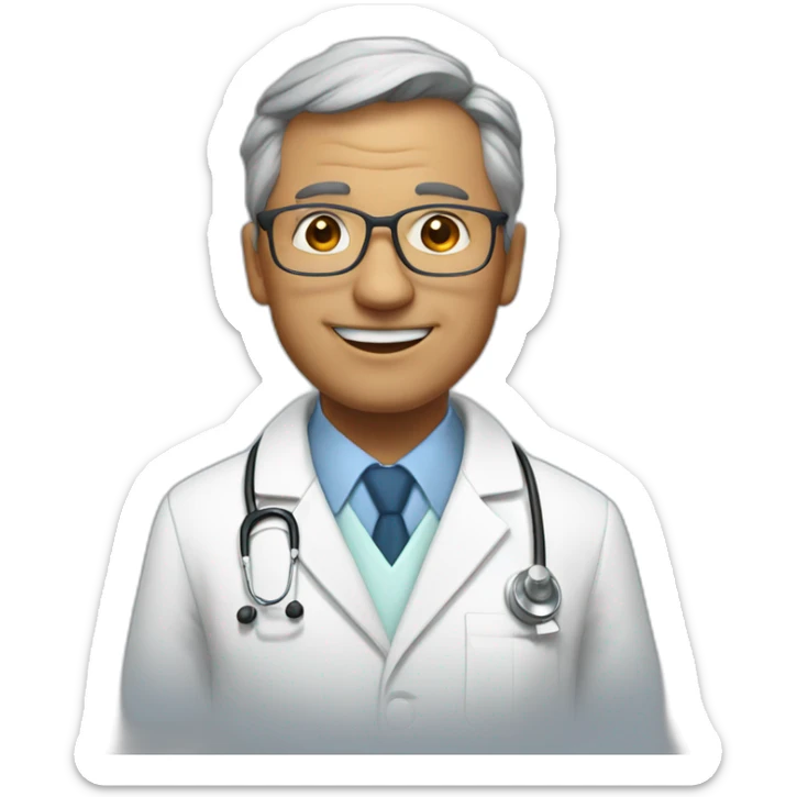 a 50 years old doctor in university of medicine with a little smile sticker