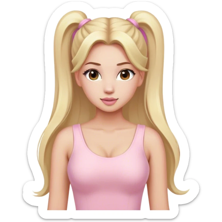 Beautiful woman with long blonde ponytails wearing light pink bodycon dress sticker