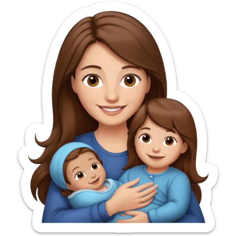 Mother long hair  holding 1 infant brown hair fair skin sticker