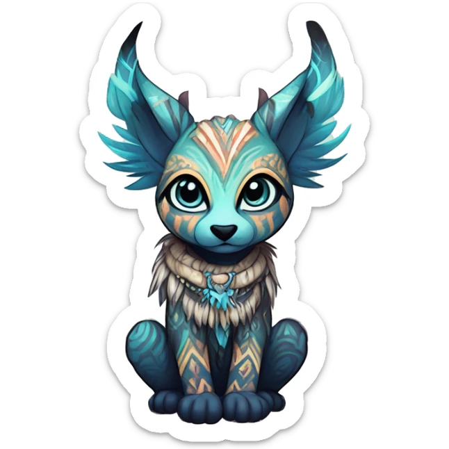 cute Kawaii edgy ethereal shy epic tribal fantasy animal fursona Fionbri creature by griffsnuff & LiLaiRa & Falvie with exotic colors with intricate patterns full body sticker