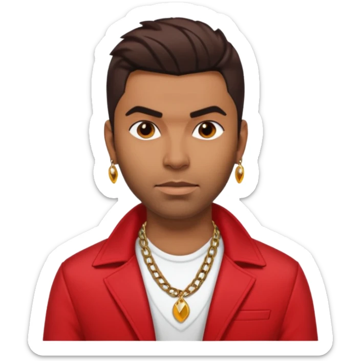 Ginuewine with dark brown hair, chest out with necklace, red jacket sticker