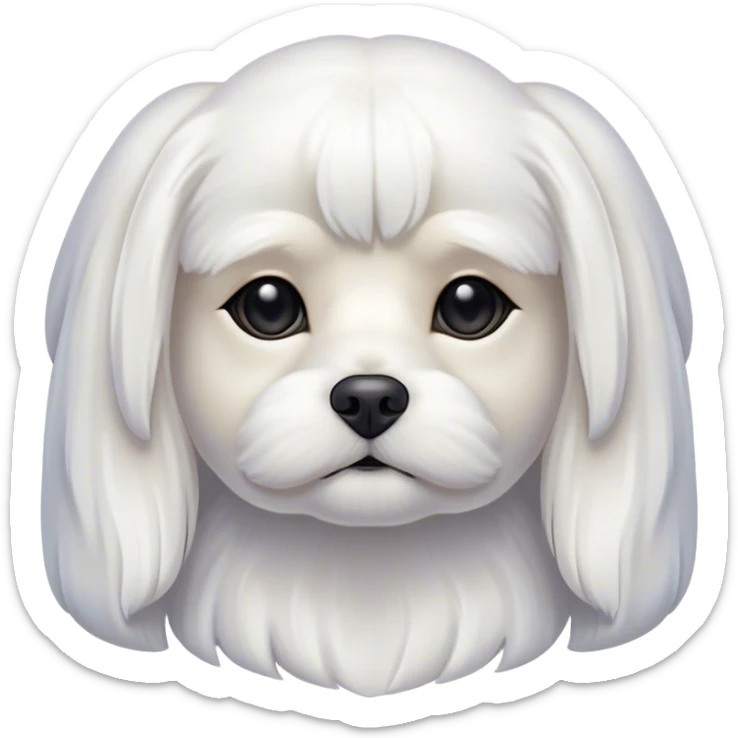 Cinematic Noble Maltese Portrait Emoji, Poised and regal, with a delicate, compact build and a pristine, silky white coat, deep-set soulful dark eyes, Simplified yet sharp and sophisticated features, highly detailed, glowing with a soft, dignified glow, high shine, intelligent and gentle, stylized with an air of refinement, focused and attentive, soft glowing outline, capturing the essence of a watchful and graceful companion, so majestic it feels as though it could prance out of the screen with effortless authority! sticker