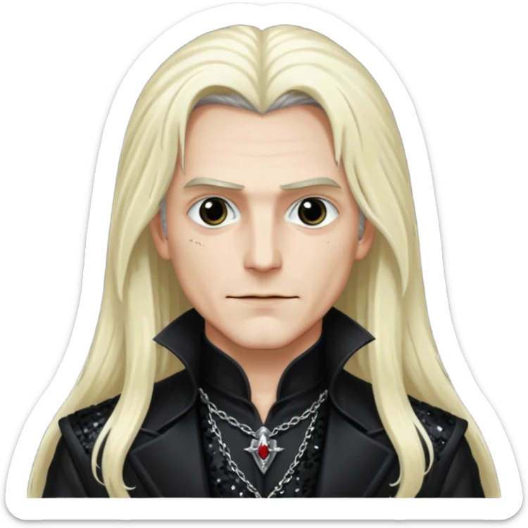 Alucard, Son of Dracula with long platinum blonde hair, black sequin outfit  sticker
