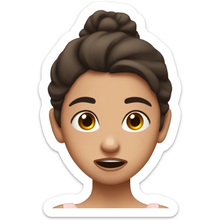 ballerina with dark brown hair with a very shocking stressed facial expresion sticker