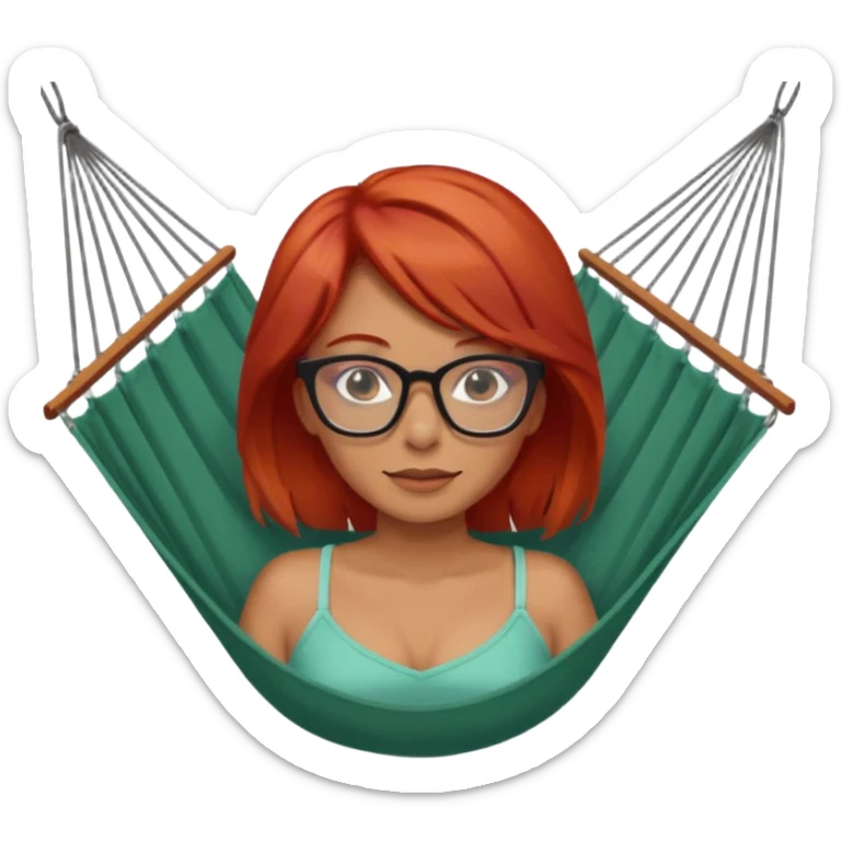 une femme avec les cheveux rouge et des lunettes qui se repose dans un hamac sticker