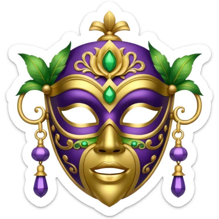 I want an emoji for Mardi Gras in New Orleans. I want a mask that is gold, green and purple with little bells at the bottom of the mask sticker