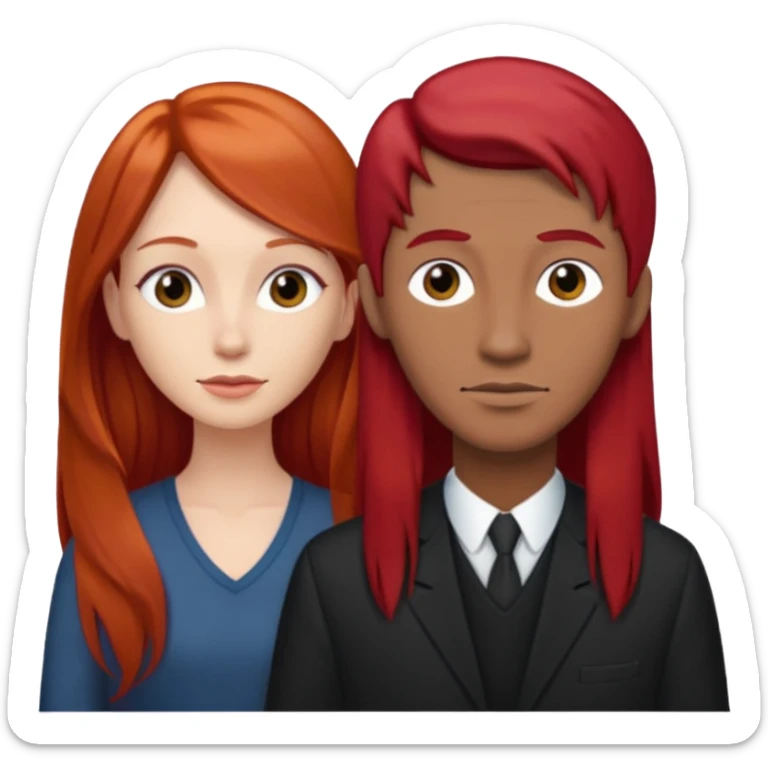 Mujer flaca con cabello largo color rojo color de piel blanca, hombre de color medio moreno con cabello color negro, flaco sticker