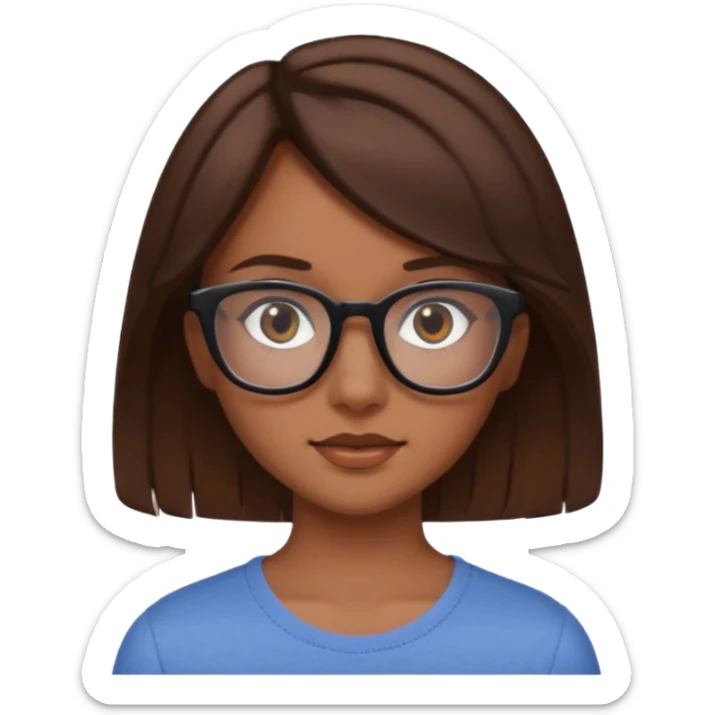 une ado, brune aux cheuveux tres fonces, blanche, un peu bronzee,lunettes carres noires, yeux bruns sticker