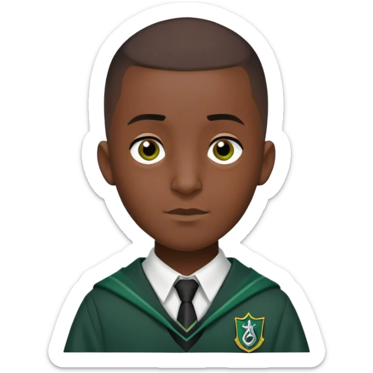 louis cordice is Blaise Zabini in harry potter, wear hogwarts slytherin uniform, Classic Buzz Cut hair, long face,thin, black skin sticker