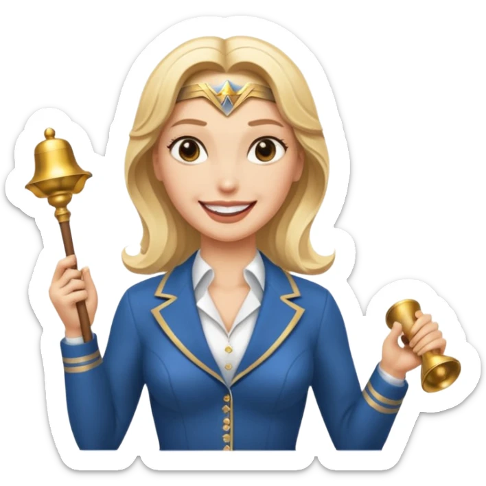 Blonde Wonder Woman holding bell and short white orchestra conductor’s baton  sticker