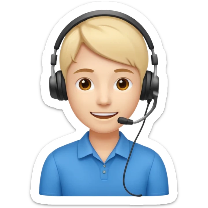 Modern flat emoji of a call center employee, friendly expression, minimalist design, bright colors, white or transparent background. sticker