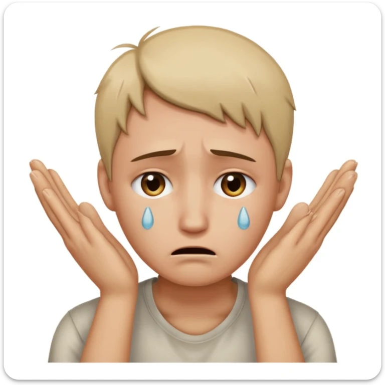 verzweifelte Person, Gesicht mit Tränen, Hände vor dem Gesicht, Emotion: Verzweiflung, neutraler Hintergrund sticker