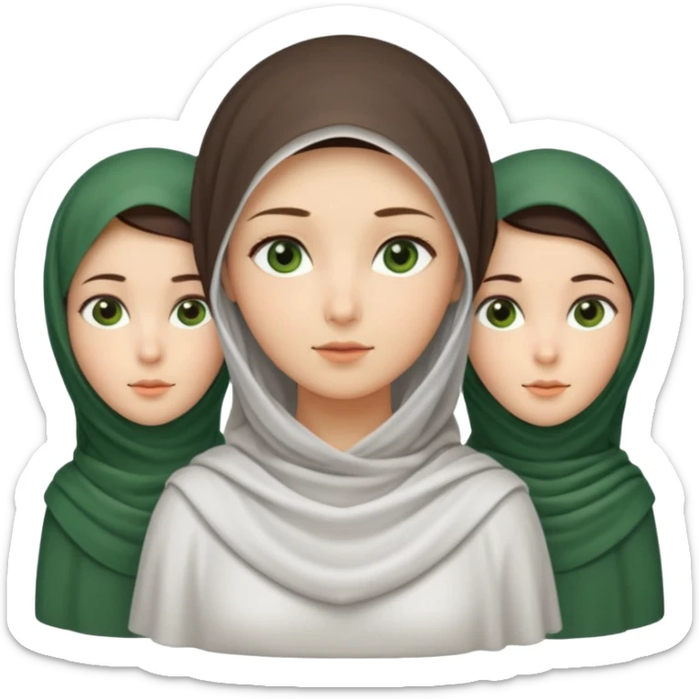 Three veiled girls, one of whom is tall and slightly brunette and has a slightly elongated face, the other is short, her face is oval and she has small eyes, her face is wheat to white, and the last one has an oval face and has beautiful green eyes. sticker
