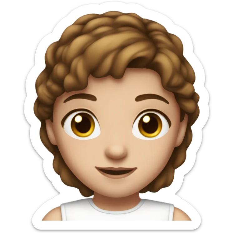 a young girl with brown hair brown eyes freckles and a white top sticker