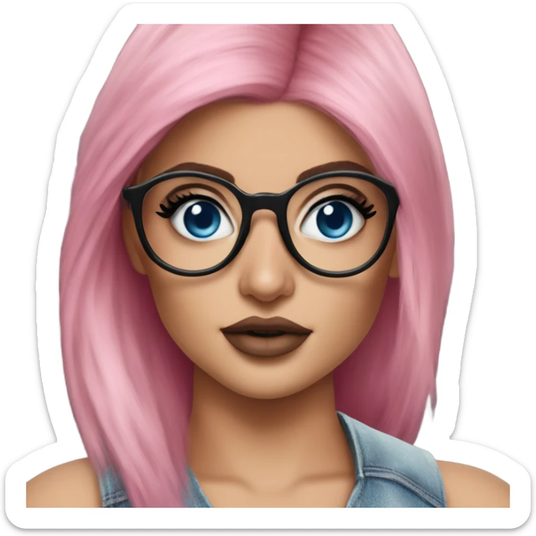 Photo Realistic kylie jenner stylish pink hair BLUE eyes and glasses edgy sticker
