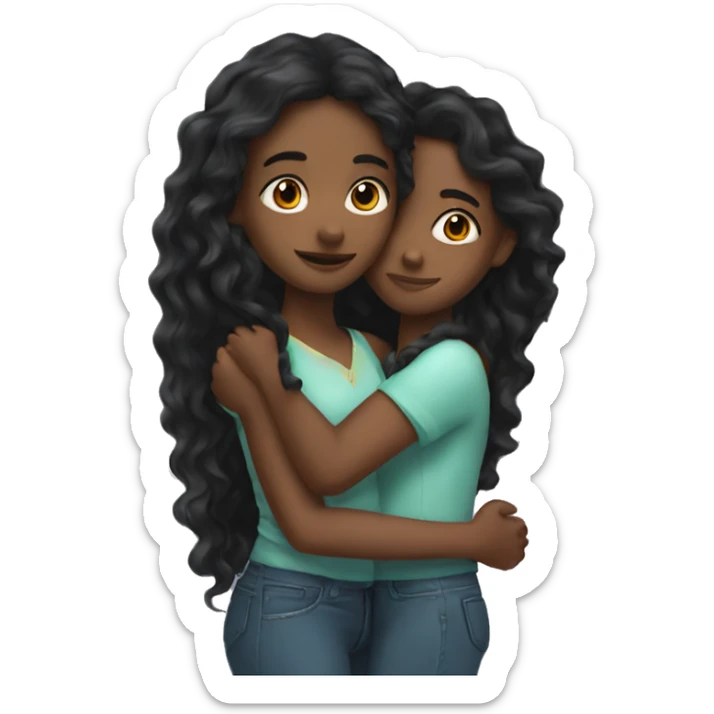 Black girl long wavy hair Girl hugs  Mexican girl sticker