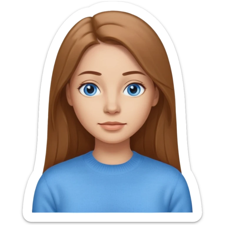 a woman, 30 years old, light skin with medium brown straight hair, long hair. blue eyes. No eyeglasses. hair in middle part. sticker