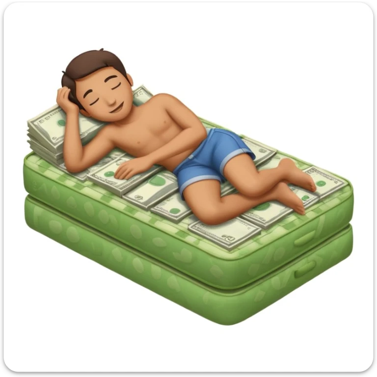 happy person napping on mattress of money sticker