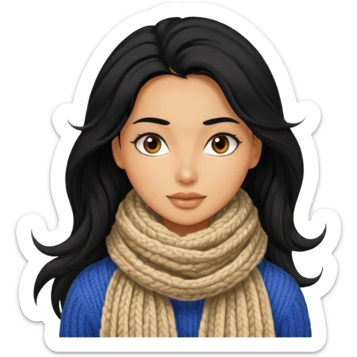 A black hair stylish woman in a long and knitted scarf, hair flowing in the winter breeze. sticker