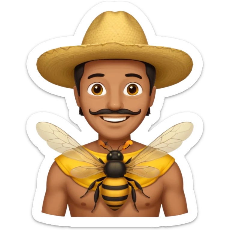 cabeza de señor mexicano, viejo, agregale un cuerpo de abeja, el pelo del señor hazlo oscuro sticker