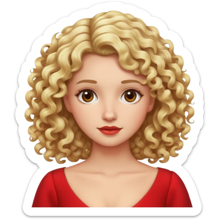 Woman with curly blonde hair and red dress sticker