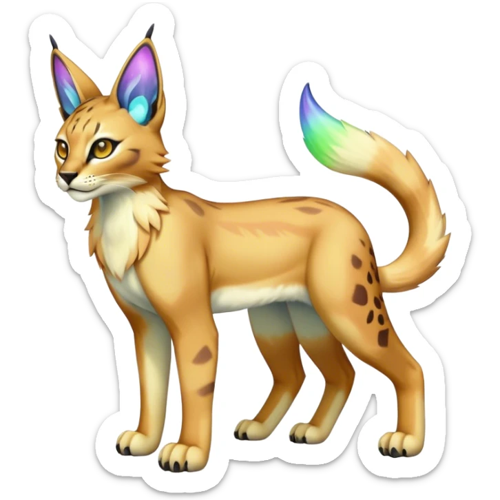 An iridescent transparent luminescent colorful lynx-caracal-serval-fakemon-Digimon-creature-hybrid full body sticker