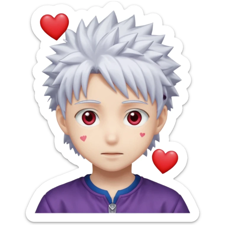 Killua Zoldyck from the anime Hunter x Hunter has hearts popping out of his eyes in an anime style. sticker