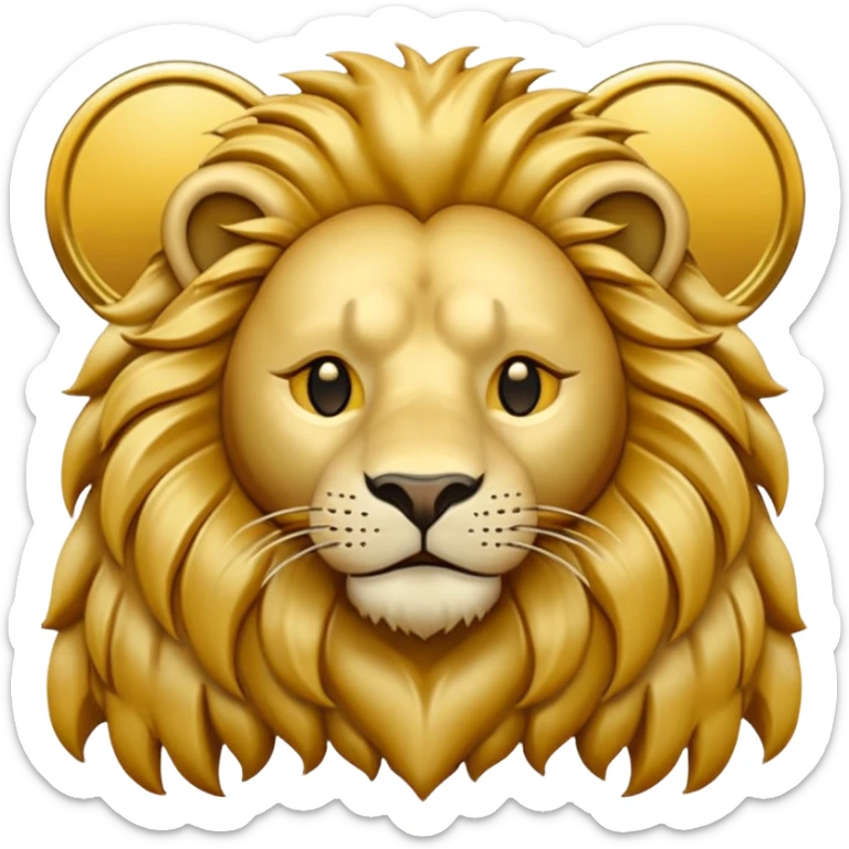 Pièce d’or ronde, style emoji, avec un grand “F” gravé au centre et la tête d’un lion détaillé en arrière‑plan, vue de face, design simple et lisible. sticker