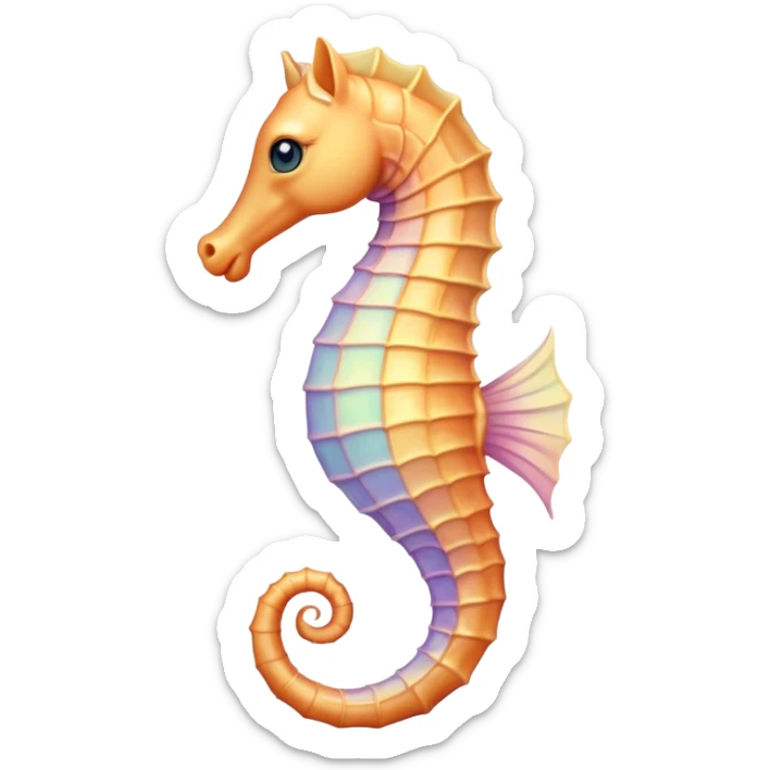 Cinematic Realistic Noble Sea Horse Portrait Emoji, Poised and graceful, with a slender, curved body and an elegantly arched neck adorned with finely detailed, shimmering scales in soft pastel hues, and gentle, focused eyes, rendered with lifelike texture and natural light; high shine, intelligent and serene, styled with an air of oceanic elegance, focused and attentive, soft glowing outline, capturing the essence of a watchful and confident sea horse that appears to drift out of the screen with effortless grace! sticker