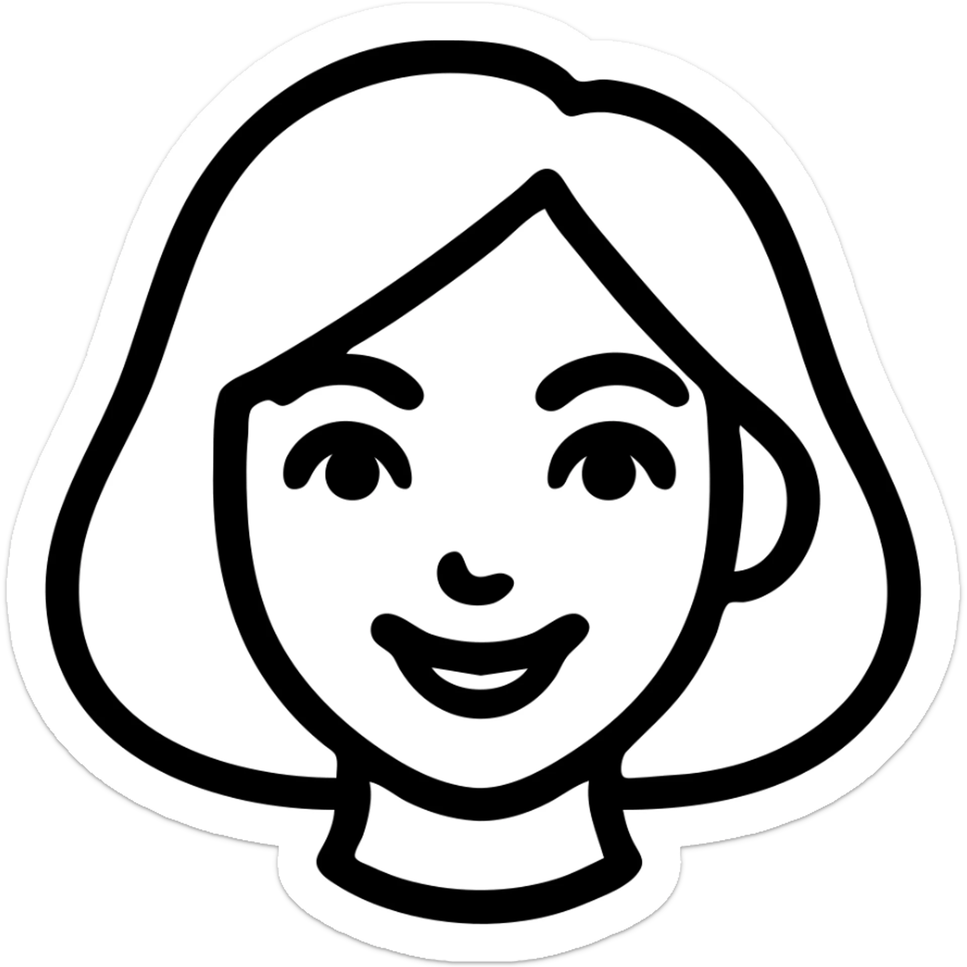 Make the girl cute with pale skin and a smile similar to Samsung Sam. Remove shadows and outlines. Style should be clean and minimalist, suitable for a Telegram bot profile. Transparent background. sticker