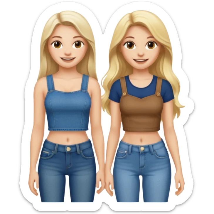 a long hair brunette white girl and a blonde girl in jeans and crop tops smiling friends sticker