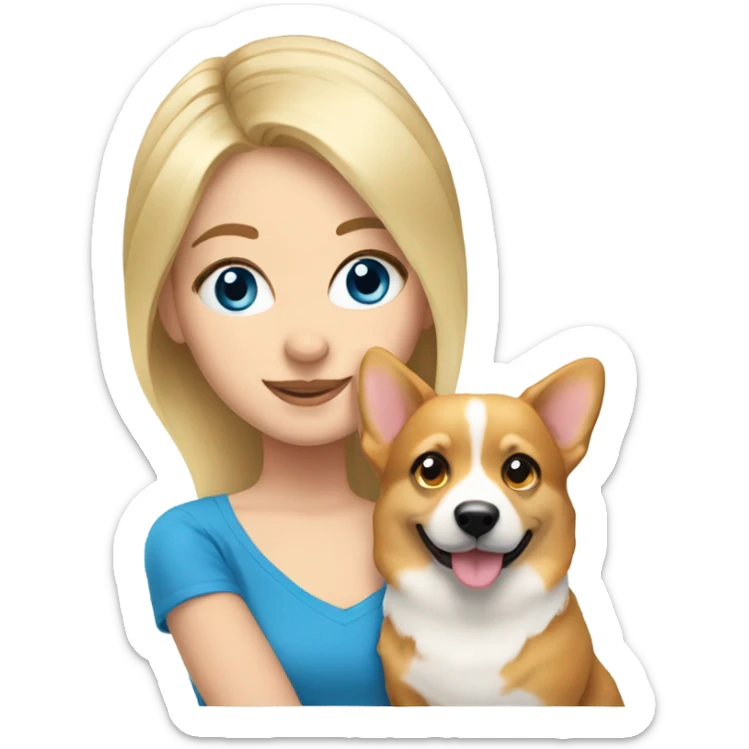 Blonde hair and blue eyed girl with a corgi sticker