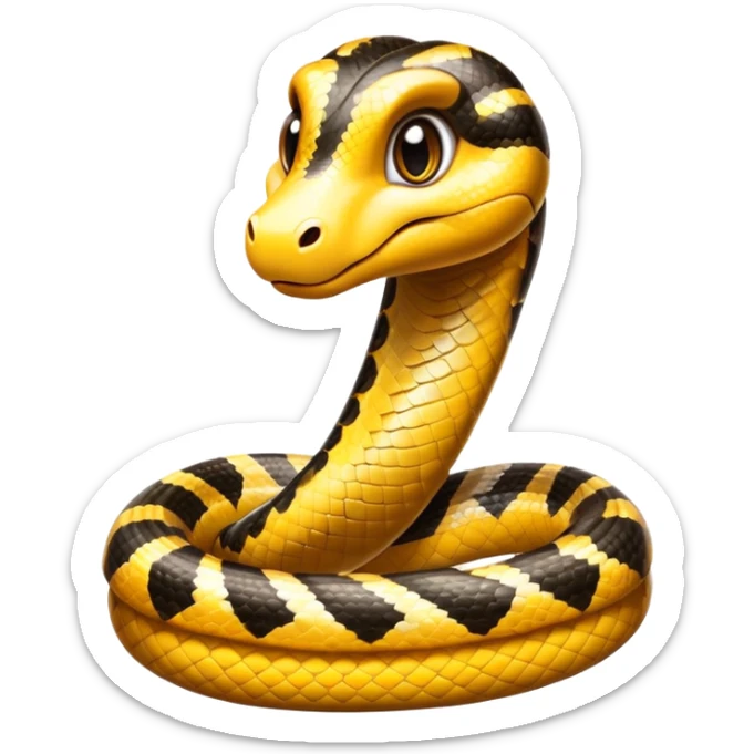 cinematic-cute-anaconda-portrait-emoji,-head-tilted-playfully-and-inquisitively,-with-a-sleek,-shimmering-body-adorned-with-detailed-scale-sriped patterns-and-round,-sparkling-eyes-full-of-wonder,-simplified-yet-irresistibly-adorable-features sticker