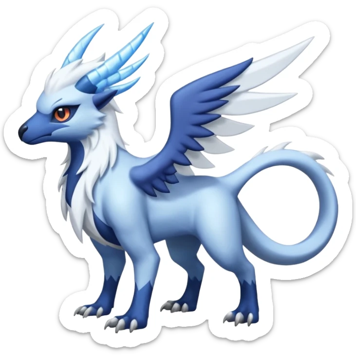 Icy Arctic Frost-Blue Pale-Shimmering Snow-Dusted Majestic Absol-Nargacuga-Latias-fusion-creature (full body) sticker