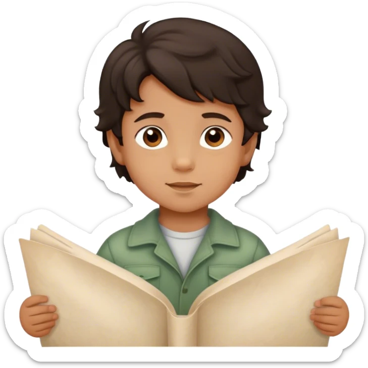 smiled Toddler boy with wavy dark hair and brown eyes with a parchement on spring time sticker