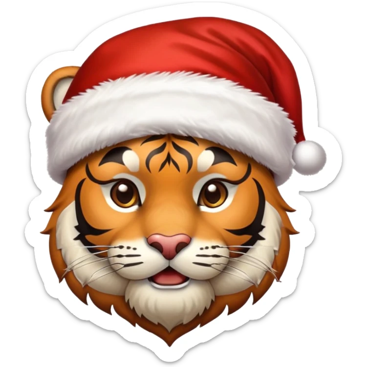 tiger face wearing Christmas Santa hat and scarf for New Year Twitch emote sticker