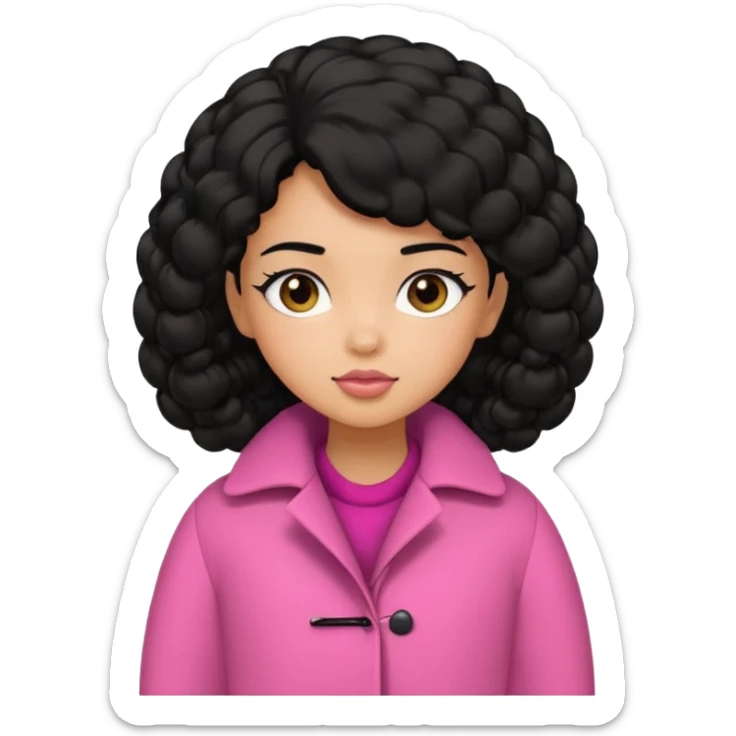 A caramel skinned girl that’s has puffy black hair in a puff skinny and wears a pink coat  sticker