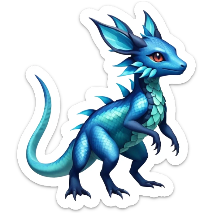 Colorful Dark Shiny Scaly Iridescent Exotic Salandit-Aurorus-Glaceon-Fakémon-hybrid-creature (full body)  sticker